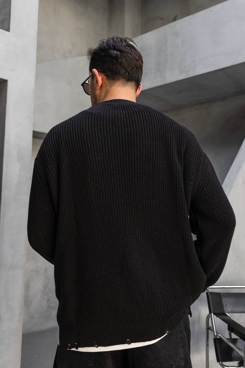 Distressed Crew Neck Knit Sweater