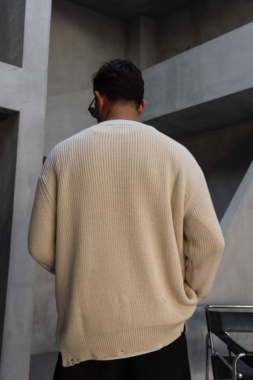 Distressed Crew Neck Knit Sweater